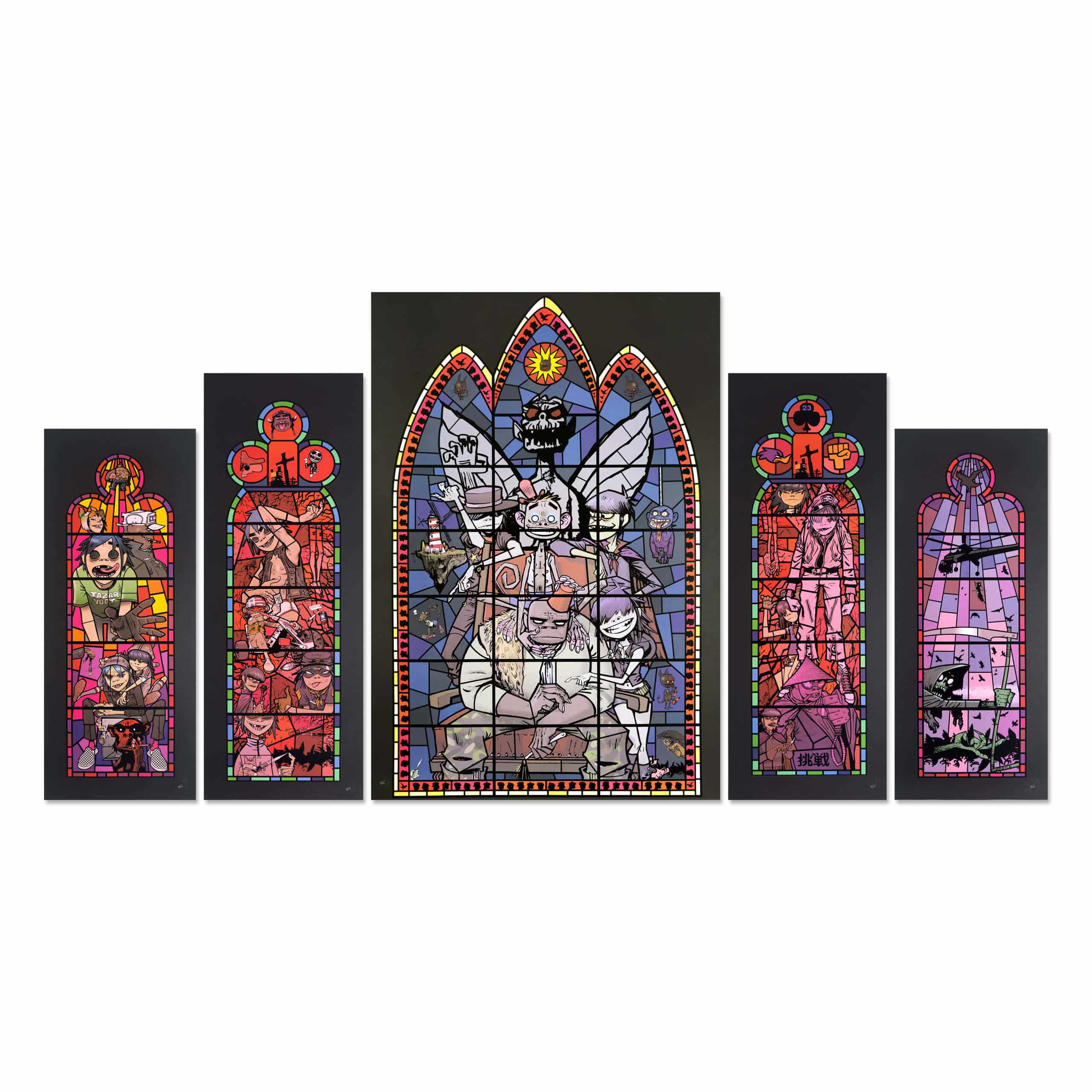 jamie-hewlett-gorillaz-stained-glass-print-set-2025 jamie-hewlett-gorillaz-stained-glass-print-set-2025
