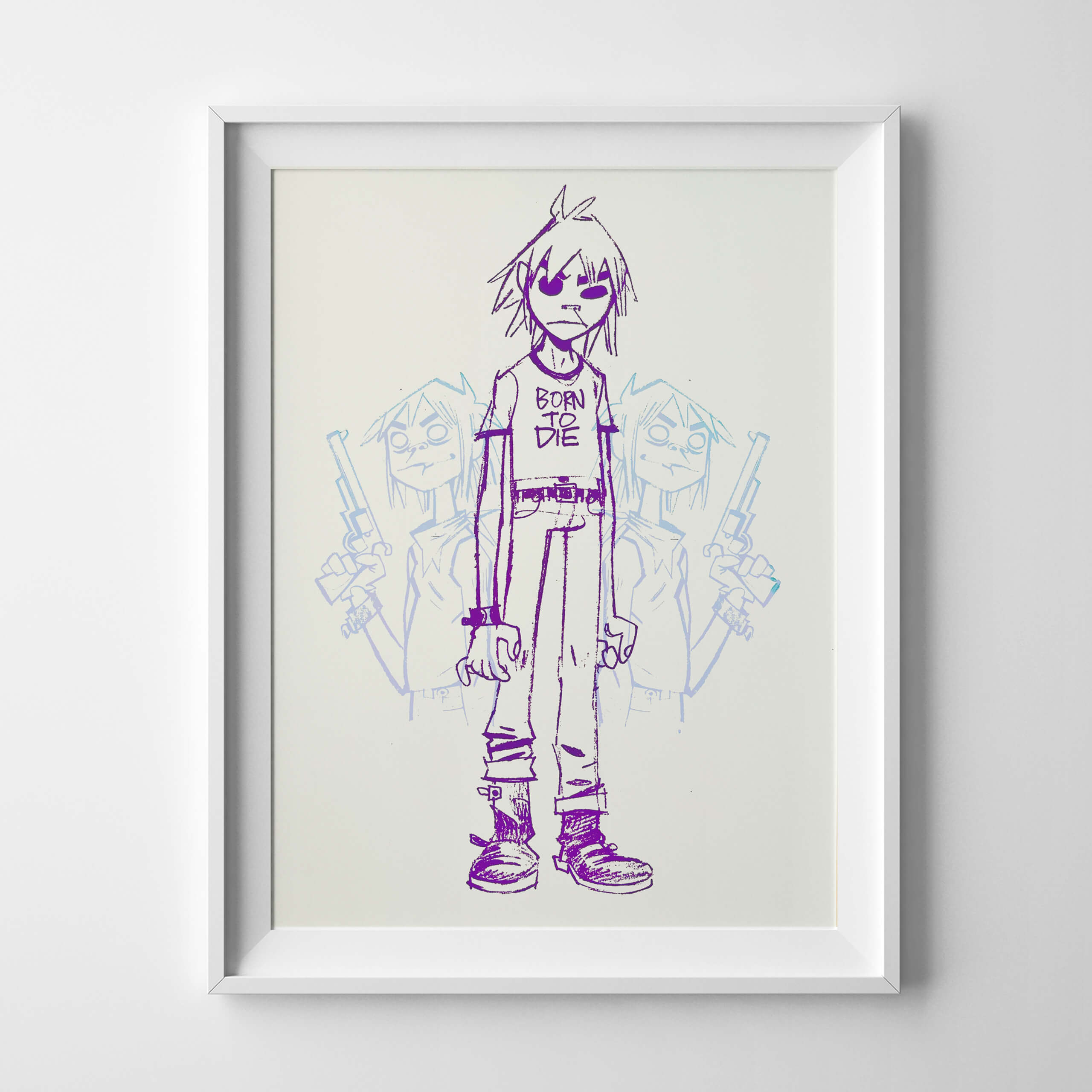 jamie-hewlett–gorillaz–limited-edition-print–2d-born-to-die–purple-light-blue–artist-proof-framed