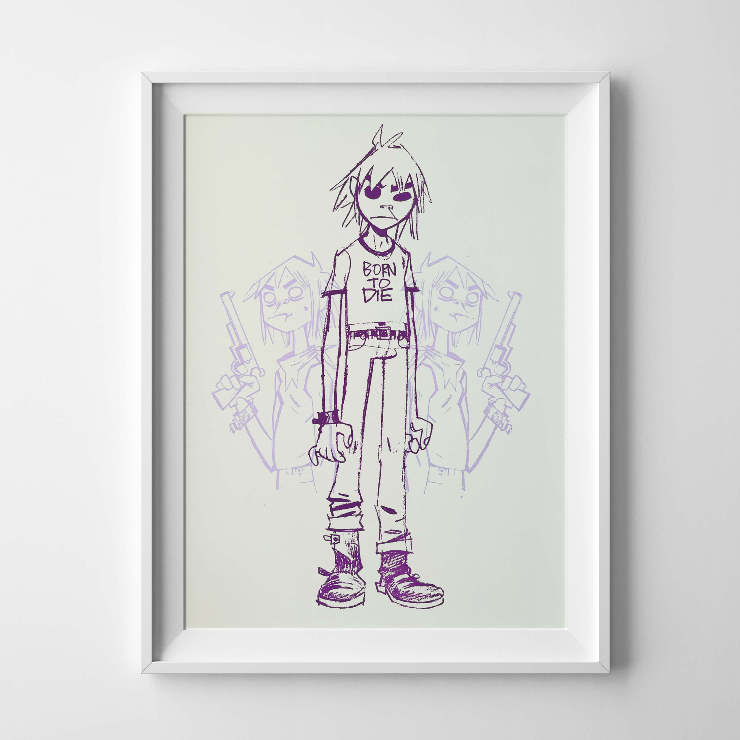 jamie-hewlett–gorillaz–limited-edition-print–2d-born-to-die–purple-lilac–artist-proof-framed